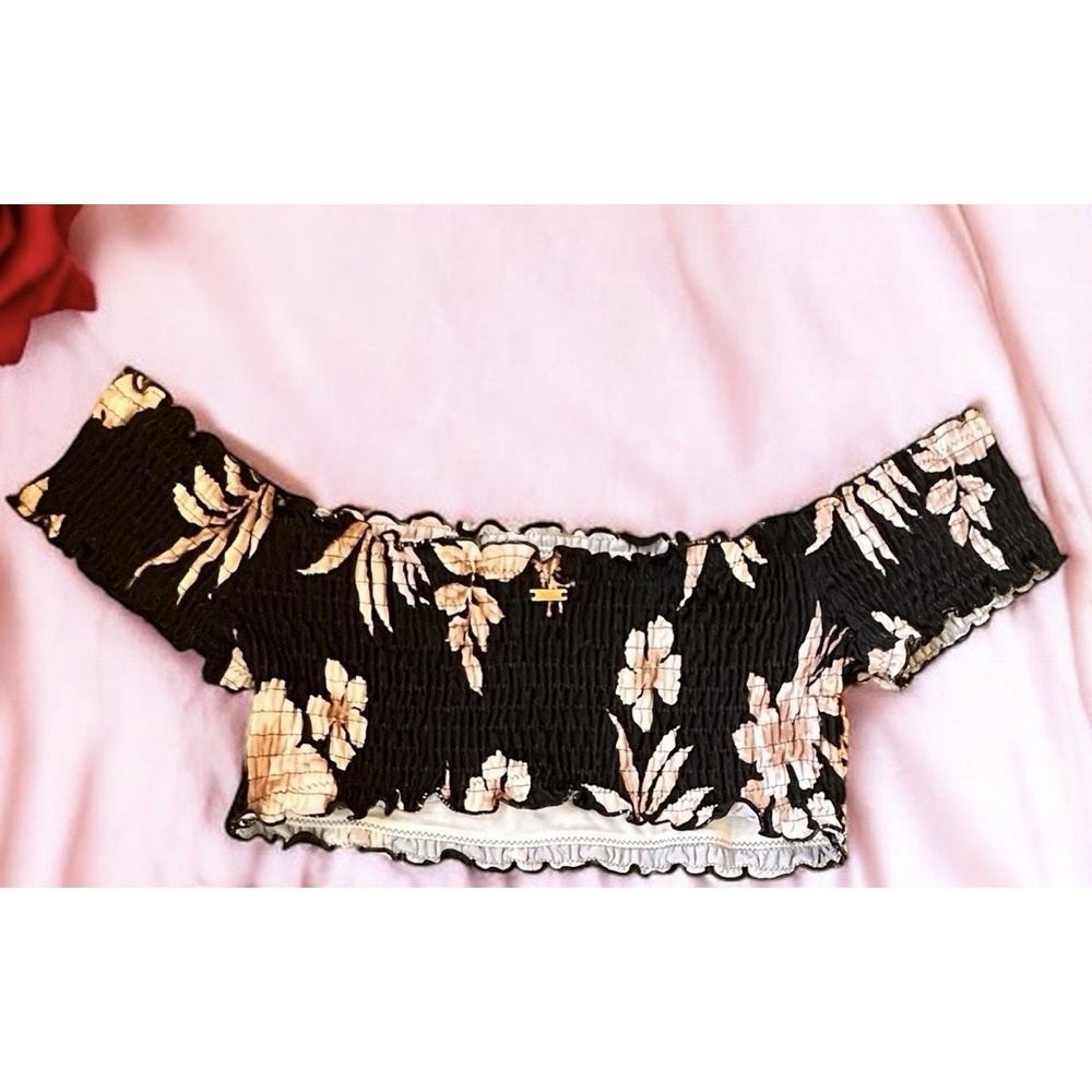 Victorias Secret Pink Womens Blk/Pink Floral Off The Shoulder Bikini Top Size S - Picture 2 of 6